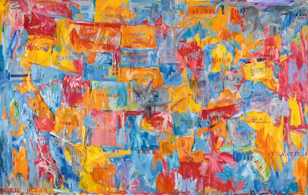 Jasper Johns, Map, 1961. ©2021 Jasper Johns/Licensed by VAGA/ARS, New York. Museum of Modern Art