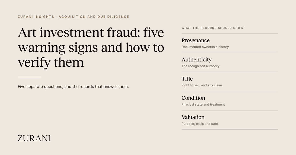 Art investment fraud: five warning signs and how to verify them. Zurani Insights.